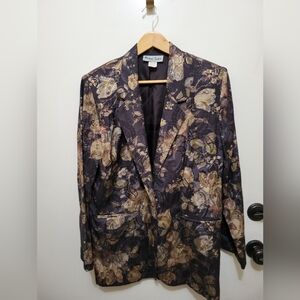 Michael Taylor Women's Black & Tan Floral Jacquard Blazer